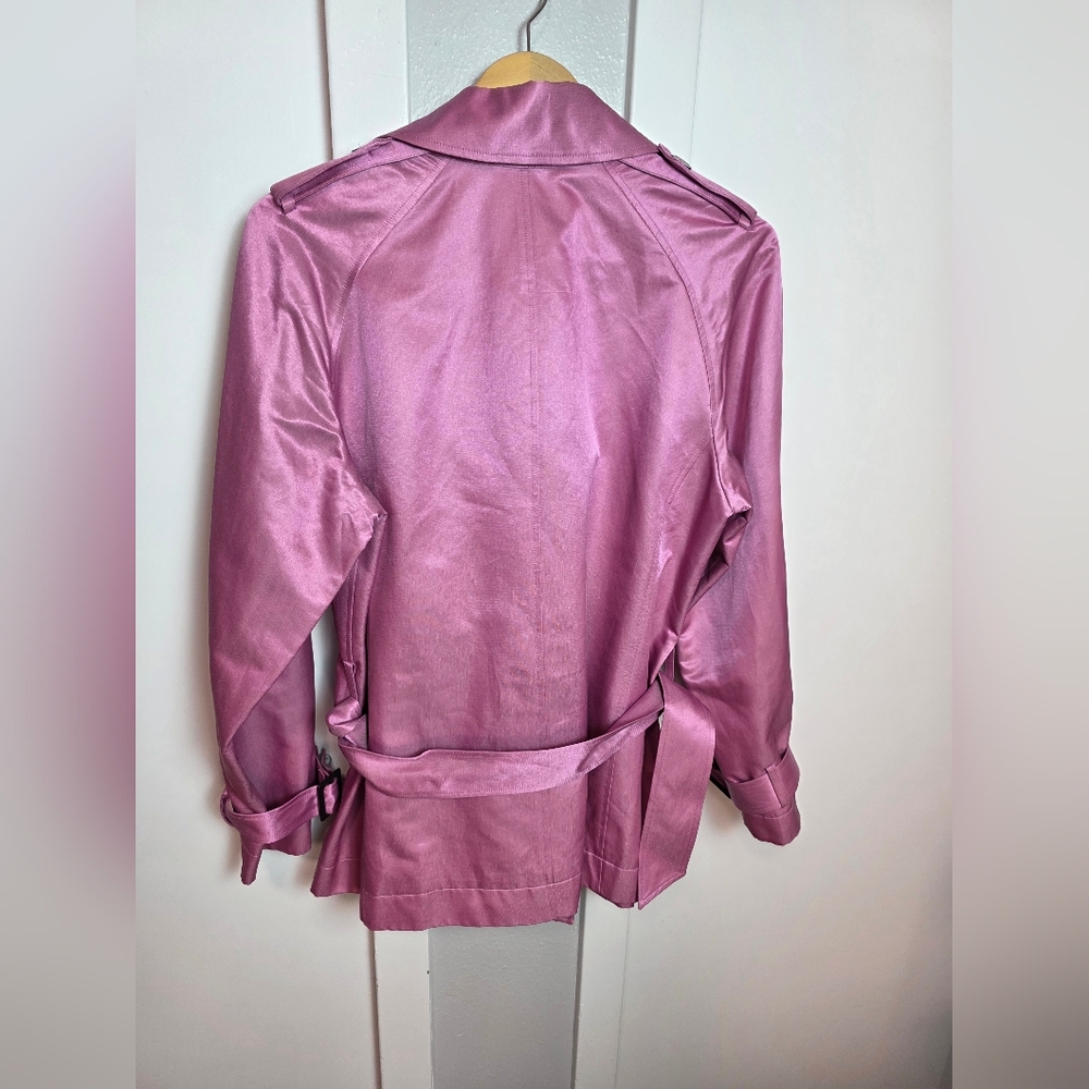 Jones New York Collection Pink Silk Blend Double Breasted Belted Trench Coat L - Picture 6 of 12